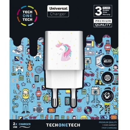 Cargador de Pared Tech One Tech Unicornio Dream/ 2xUSB/ 12W/ Blanco