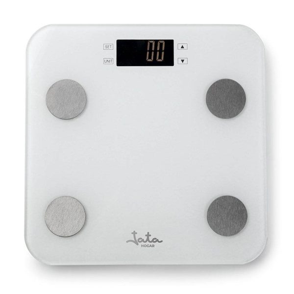 BASCULA BAÑO JATA HBAS1501 CRISTAL 180 KG ANALIZADOR CORPORAL