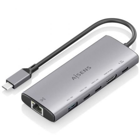Docking USB Tipo-C Aisens ASUC-6P030-GR/ 1xHDMI 4K/ 1xUSB/ 2xUSB Tipo-C/ 1xRJ45/ 1xUSB Tipo-C PD/ Gris