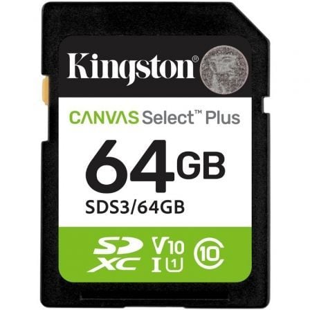 Tarjeta de Memoria Kingston CANVAS Select Plus 64GB SD XC/ Clase 10/ 100MBs
