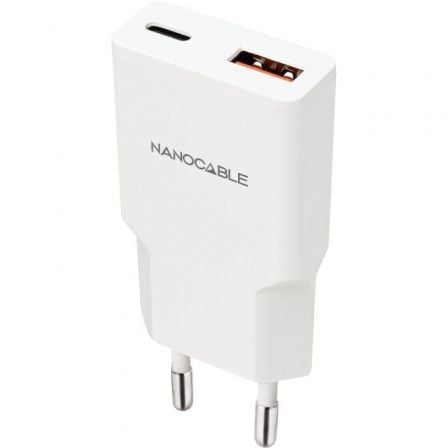 Cargador de Pared Nanocable 10.10.2025/ 1xUSB Tipo-C/ 1xUSB/ 25W/ Blanco