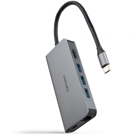 Docking Tipo-C Nanocable 10.16.4609/ 3xUSB/ 1xHDMI 4K/ 1xRJ45/ 1xLector tarjetas/ 1xUSB Tipo-C PD/ Gris