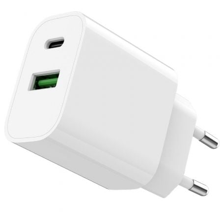 Cargador de Pared SPC Fast Charger 4341B/ 1xUSB Tipo-C/ 1xUSB/ 20W/ Blanco