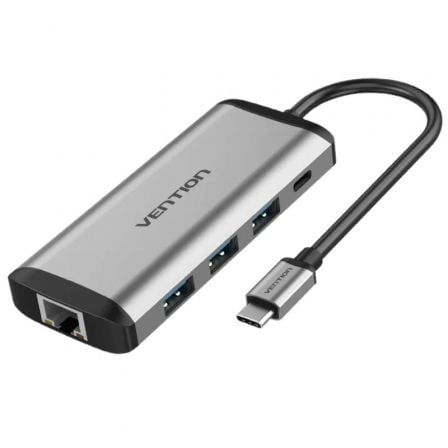 Docking USB Tipo-C Vention THAHB/ 1xHDMI 4K/ 3xUSB/ 1xUSB Tipo-C PD/ 1xRJ45/ 1xLector tarjetas/ 1xAudio/ Gris