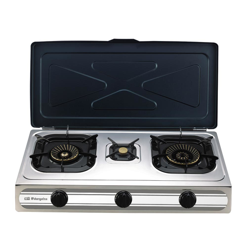 HORNILLO GAS ORBEGOZO FO3500 3 FUEGOS CON TAPA CUERPO INOX