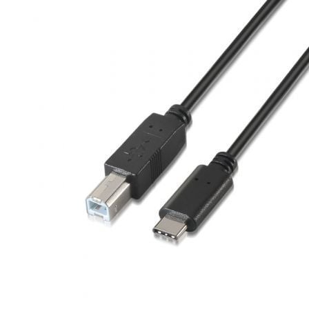 Cable USB 2.0  Impresora Aisens A107-0054/ USB Tipo-C Macho - USB Tipo-B Macho/ 480Mbps/ 2m/ Negro