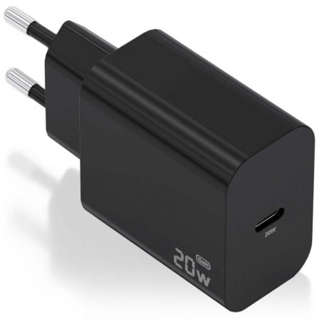 Cargador de Pared GaN Aisens A110-0939/ 1xUSB Tipo-C/ 20W/ Negro