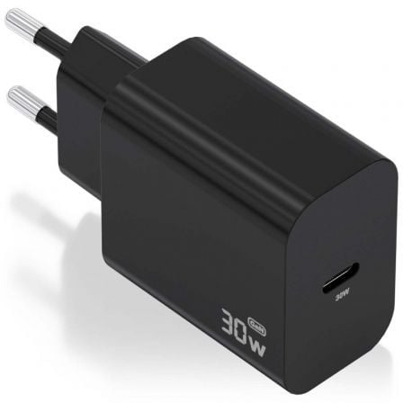 Cargador de Pared GaN Aisens A110-0941/ 1xUSB Tipo-C/ 30W/ Negro