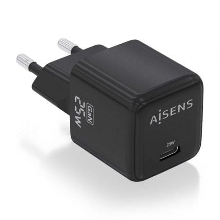 Cargador de Pared GaN Aisens ASCH-25W1P013-BK/ 1xUSB Tipo-C/ 25W