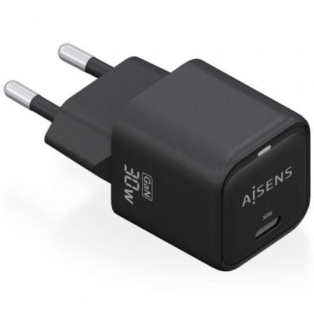 Cargador de Pared GaN Aisens ASCH-30W1P019-BK/ 1xUSB Tipo-C/ 30W