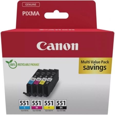 Cartucho de Tinta Original Canon CLI-551 Multipack/ Cian/ Magenta/ Amarillo/ Negro
