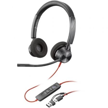 Auriculares Poly Blackwire 3320 para Microsoft Teams USB-C + Adaptador USB-C/A/ con Micrófono/ USB Tipo-C/ Negros