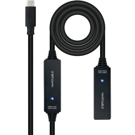 Cable Alargador USB Tipo-C 3.2 con Amplificador Nanocable 10.01.1312/ USB Tipo-C Macho - USB Tipo-C Hembra/ 10m/ Negro