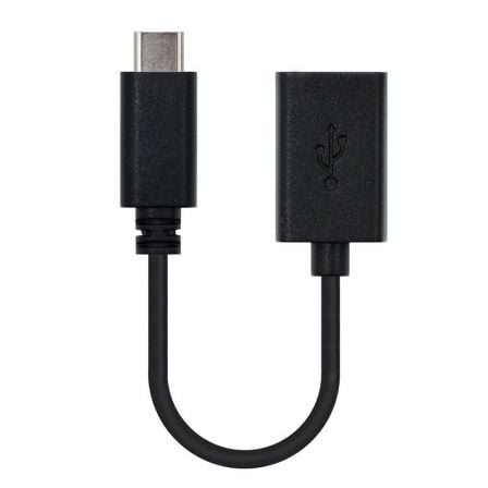 Cable USB 2.0 Tipo-C Nanocable 10.01.2400/ USB Tipo-C Macho - USB Hembra/ 480Mbps/ 15cm/ Negro