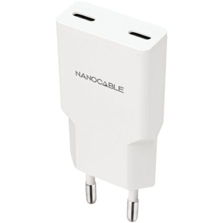 Cargador de Pared Nanocable 10.10.2023/ 2xUSB Tipo-C/ 20W/ Blanco