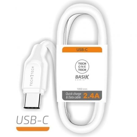 Cable USB Tipo-C Tech One Tech TEC2903/ USB Tipo-C Macho - USB Macho/ 1m/ Blanco