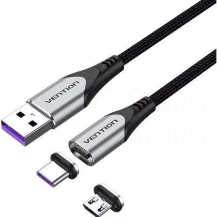 Cable USB 2.0 Vention CQNHD/ USB Macho/ MicroUSB Macho - USB Tipo-C Macho/ 480Mbps/ 50cm/ Gris