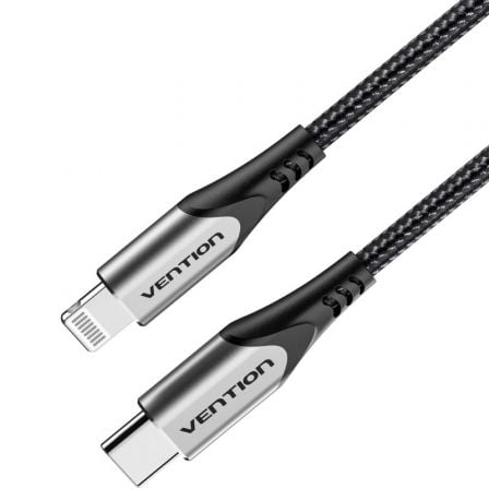 Cable USB 2.0 Tipo-C Lightning Vention TACHH/ USB Tipo-C Macho - Lightning Macho/ 480Mbps/ 2m/ Gris y Negro