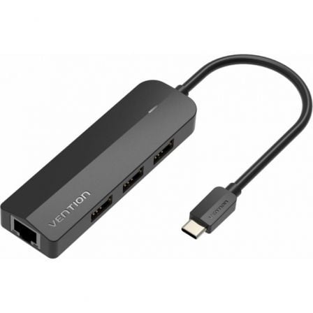Hub USB Tipo-C Vention TGOBB/ 3xUSB/ 1xRJ45/ 1x Micro B PD/ Negro